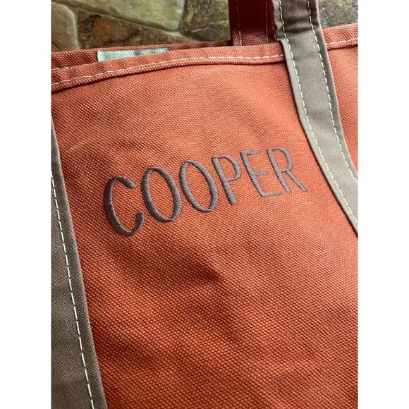 L.L.Bean Boat and Tote Bag Canvas Rust Orange Cotton USA Monogram Cooper - Picture 8 of 15